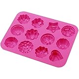 niceeshop(TM) 12 Cavity Flowers Silicone Non Stick Cake Bread Mold Chocolate Jelly Candy Baking Mould+Free niceEshop Cable Tie