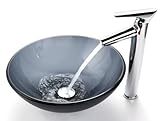 Kraus C-GV-104FR-12mm-1800CH Frosted Black Glass Vessel Sink and Decus Faucet, Chrome