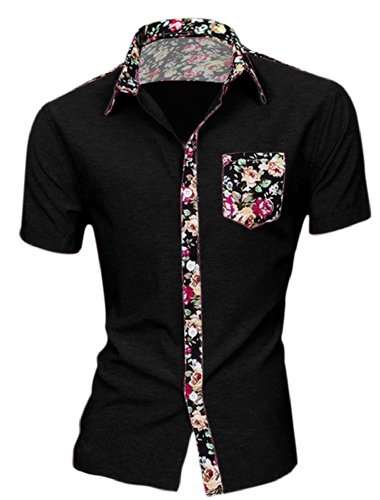 Allegra K Men Short Sleeves Floral Prints Shirt