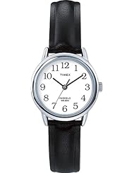 Timex Womens T20441 Easy Reader Silver-Tone Black Leather Watch