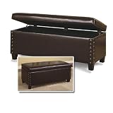 Deep Brown Storage Bench Leatherette Nailhead Trim Espresso / Cappuccino Trunk