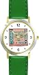 Menorah No.1 Judaica Jewish Theme - WATCHBUDDY&reg; DELUXE TWO-TONE THEME WATCH - Arabic Numbers - Green Leather Strap-Size-Large ( Men's Size or Jumbo Women's Size )