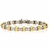 Vermeil (24k Gold over Sterling Silver) and Sterling Silver Two Tone X and Simulated Diamond cz Bar Bracelet