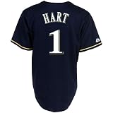 MLB Men's Milwaukee Brewers Corey Hart Navy Short Sleeve 6 Button Synthetic Replica Baseball Jersey  (Navy, Small)