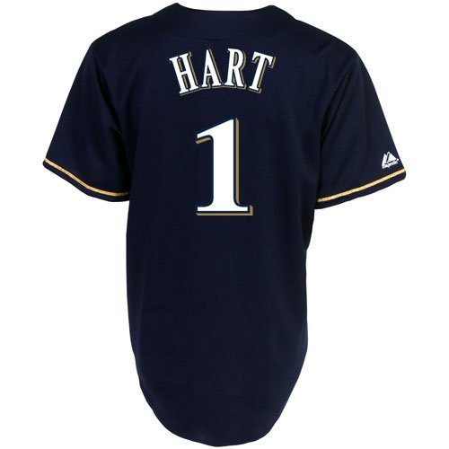 MLB Men's Milwaukee Brewers Corey Hart Navy Short Sleeve 6 Button Synthetic Replica Baseball Jersey Spring 2012  (Navy, Large)