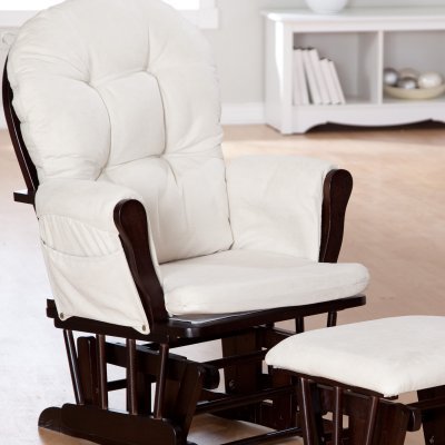 Stork Craft Hoop Glider Rocker and Ottoman, Espresso/Beige