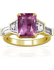 18K Yellow Gold Emerald Cut Pink Sapphire Fana Designer Ring