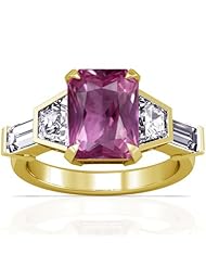 14K Yellow Gold Emerald Cut Pink Sapphire Fana Designer Ring