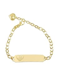 14k Yellow Gold, Rolo Cable Link Kids Children Heart ID Bracelet 8mm Wide