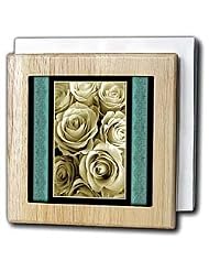 Vintage Cream Rose Bouquet Surrounded by Tiffany Blue Damask Ribbon Trim - 6... by 