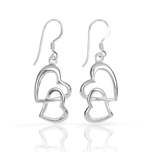 Olive N Figs Sterling Silver Heart-in-Heart Dangle Earrings