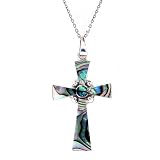 Sterling Silver Abalone Inlay Cross Pendant, 18"