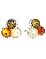 Sterling Silver Multi-color Amber Stud Earrings