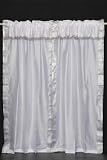 Pair White sari curtains silver order with attached valance