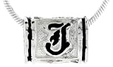 Hawaiian Theme Sterling Silver Black Enamel, Initial J Barrel Bead Pendant, 7/16  wide