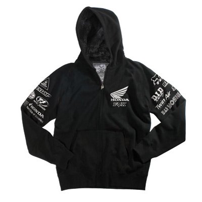 Fox Racing Honda Factory Sasquatch Zip-Up Hooded Sweatshirt Small Black