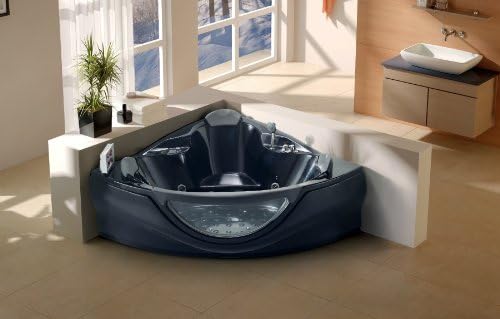 2 Person Whirlpool Bathtub Computerized 14 Massage Jets Built-in Heater Corner Fitting SPA Hot Tub TV FM MP3 CD Venezia Black - LT-657-BK