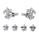 Fleur De Lis Cufflinks and Studs in Antique Silver Tone