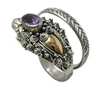 Amethyst Silver & 18k YG Accent Snake Cobra Ring sz4~sz12