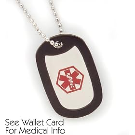 Medical Alert ID Dog Tag Necklace ~ See Wallet card for medical condition -Engraved