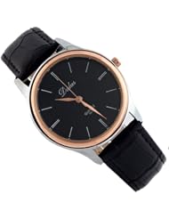 Sotijobs Lovers Men Women PU Leather Band Big Dail Black Face Analog Quartz Wrist Watch Black
