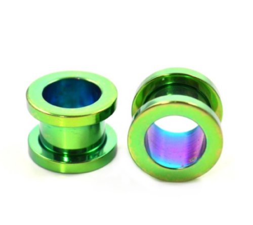 Pair (2) Green Titanium Screw Fit Ear Plugs Anodized Tunnels Gauges- 00G 10MM