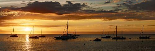 AT6110 Sunset Fishing Boat Ocan View Of Staithes From Cowbar Panorama Panoramic Canvas Art 12x36"