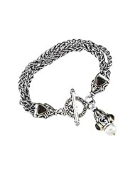 Sterling Silver and 14K Yellow Gold Cultured Pearl and Garnet Bracelet -- LIFETIME WARRANTY