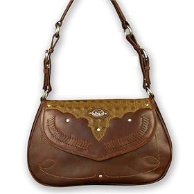 Distressed Chocolate Brown & Crocodile Embossed Leather 'Bandera' Handbag 2-compartments