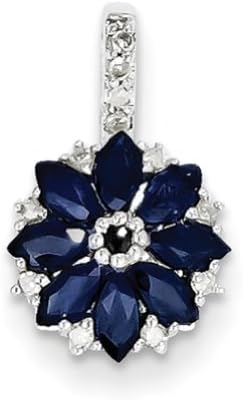 Sterling Silver Rhodium Plated Diamond & Sapphire Flower Pendant, Pendants for Necklace, Women Jewelry