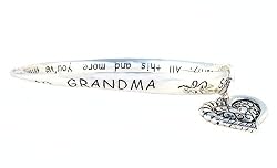 Bracelet - B151 - Bangle Style Engraved With Grandma Poem - "Sometimes the Best Things.." + Heart & Crystal Charm ~ Silver Tone Metal (68mm)