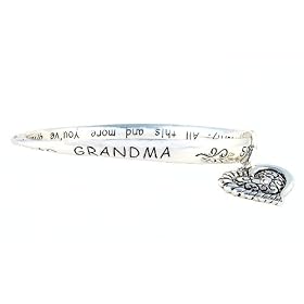 Bracelet - B151 - Bangle Style - Engraved With ~ GRANDMA - Sometimes the Best Things in Life Are Often Unseen, a Moment of Serenity, a Feeling of Security. All This and More You've Given to Me + Heart & Crystal Charm ~ Silver Tone Metal