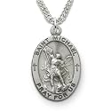 Sterling Silver 7/8" Oval Engraved St. Michael, Patron of Police Medal on 24" Chain