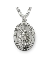Exceptional Detail St. Saint Michael the Archangel, Patron of Police Officers and Military, Sterling Silver Engraved Pendant Jewelry Catholic w/Chain 20" Necklace Length