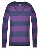 Tommy Hilfiger Women Striped Long Sleeve V-Neck Logo T-Shirt (M, Navy/very purple)