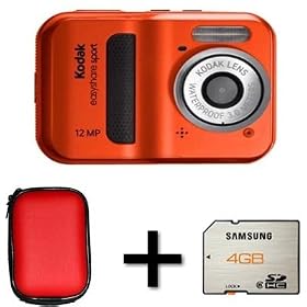 Kodak EasyShare Sport C123 Red+4gb Memory + Case(12MP, Waterproof) 2.4 inch LCD