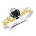 Sterling Silver Two Tone Black Onyx Heart Claddagh Ring Sizes 4 to 10