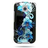 Hard Snap-on Shield BLACK With BLUE FLOWERS Design Faceplate Cover Sleeve C ....