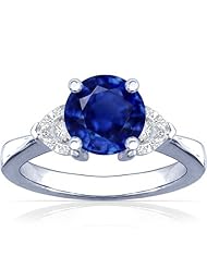 18K White Gold Round Cut Blue Sapphire Three Stone Ring (GIA Certificate)