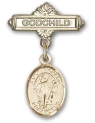 Gold Filled Baby Badge with St. Richard Charm and Godchild Badge Pin