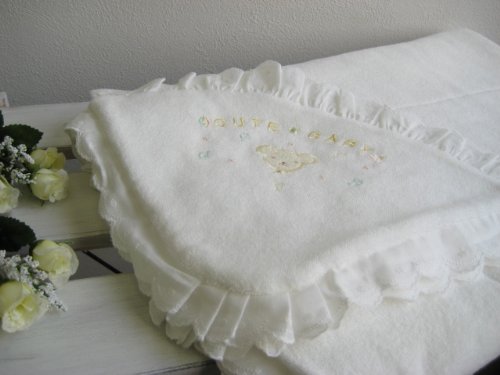 くま刺繍入り　パイル地　アフガン 34313