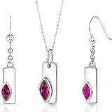 Art Deco 1.25 carats Marquise Shape Sterling Silver Rhodium Finish Ruby Pendant Earrings Set
