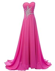 A-line Chiffon Backless Lace-Up Beaded Sweetheart Floor Length Evening Dress/Prom Dress/Wedding Party Dress  with a Brush/Sweep Train 