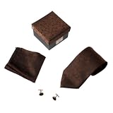 Brown Patterned Tie, Cufflinks, Hankchief, Matching Same Fabric Box Set guy gift DS1006