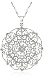 Sterling Silver Large Filigree Flower Pendant Necklace, 18"