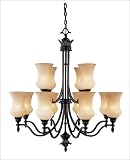 12 Light Chandelier - Distressed Bronze Finish : Cream Scavo Glass