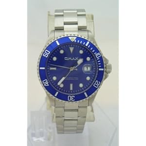 Omax Quartz Professional Diver With Seiko Movt Men Watches Blue Dial With Date Water Resistant 50M Stainless Steel Band