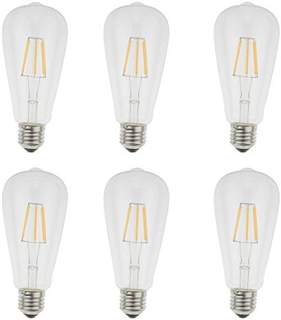 6 Pack - Dealighting 6W Vintage LED Filament Bulbs, E26 E27 Base ST64 Edison Style Light Bulb, 65W Equivalent, 2700k Warm White, 420 Lumens