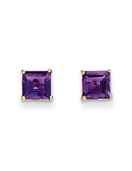 MadiK® 14k Yellow Gold Polished 5mm Amethyst Square Post Stud Earrings