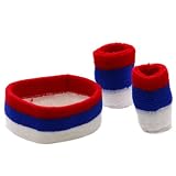 Tri Color Head and Wrist Band Set-Red Blue White W12S23B